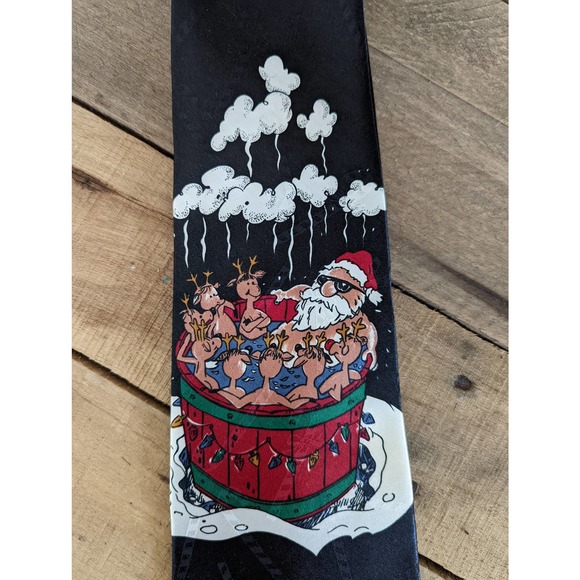 Vtg Hallmark Cards Yule Tie Greetings Hot Tub Santa Reindeer - Picture 3 of 7